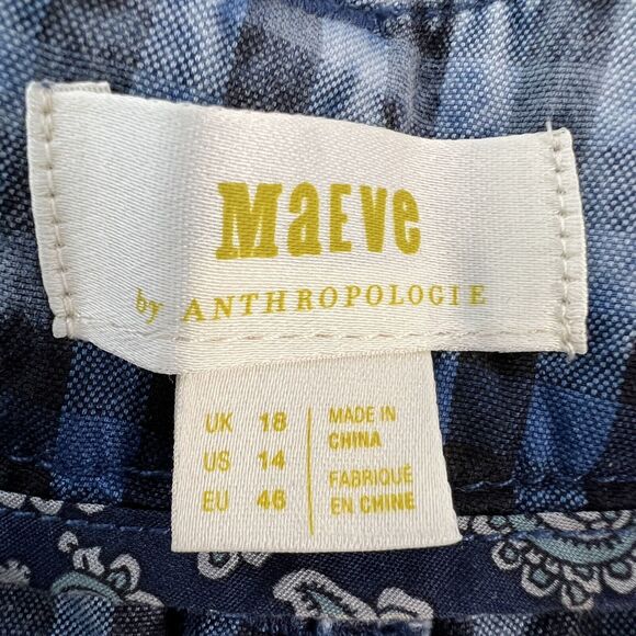 Anthropologie Maeve Avryl Blue Plaid Bleached Pants Sz 14 - Picture 6 of 6